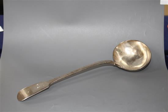 A Victorian silver fiddle pattern soup ladle, by William Eaton, London, 1845,